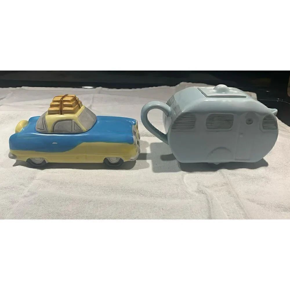 Vintage MCM Fitz & Floyd OCI American Roadside Camper & Car Creamer & Sugar Bowl